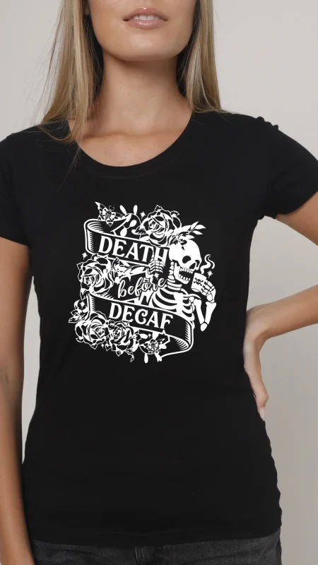 DEATH BEFORE DECAF FITTED TEE-BLACK