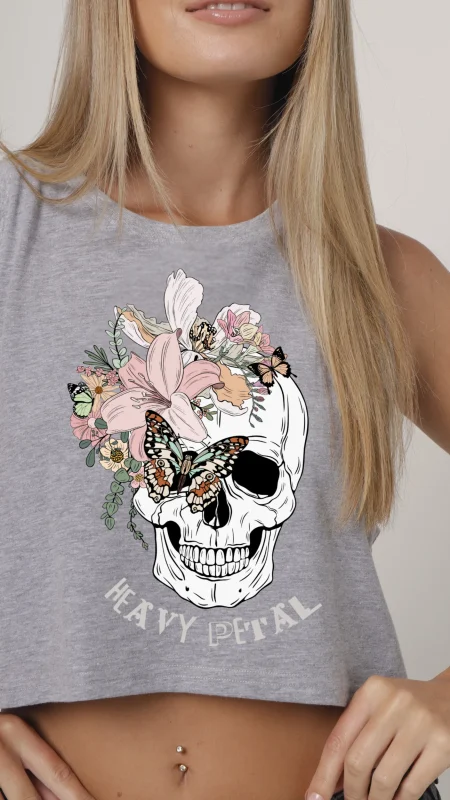 HEAVY PETAL LADIES CROP VEST GREY