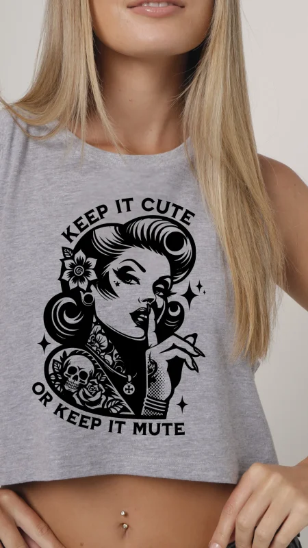 INDIE NATION KEEP IT CUTE LADIES CROP VEST GREY