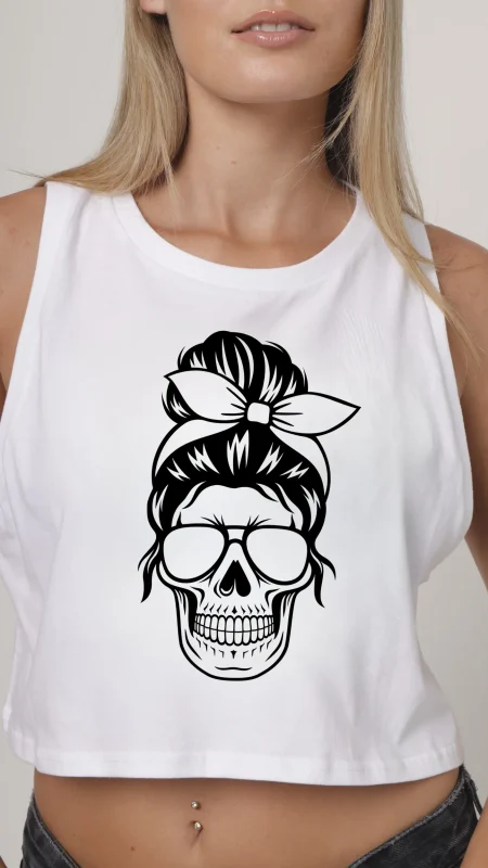 INDIE NATION LADIES ROCKABILLY SKULL CROP TOP WHITE