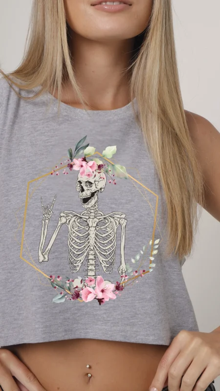 INDIE NATION ROCK ON BONES LADIES CROP VEST GREY