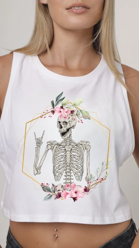 INDIE NATION ROCK ON BONES LADIES CROP VEST WHITE