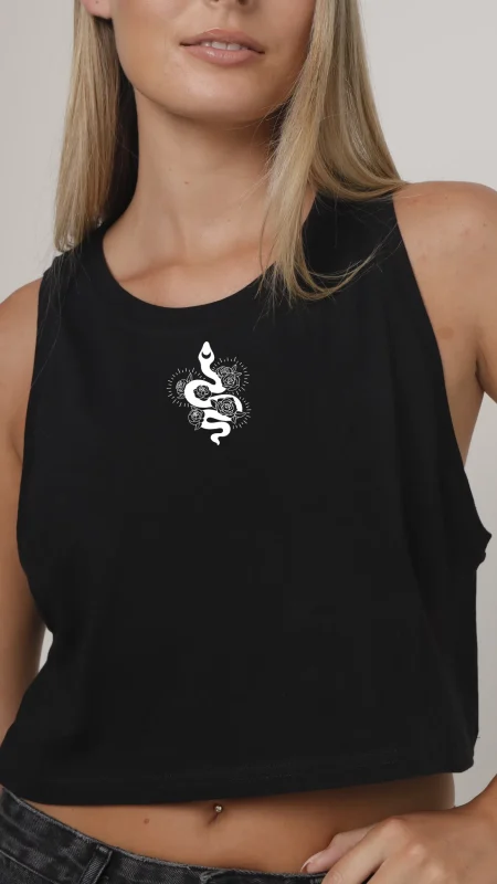 INDIE NATION SNAKES AND SWALLOWS LADIES CROP VEST BLACK