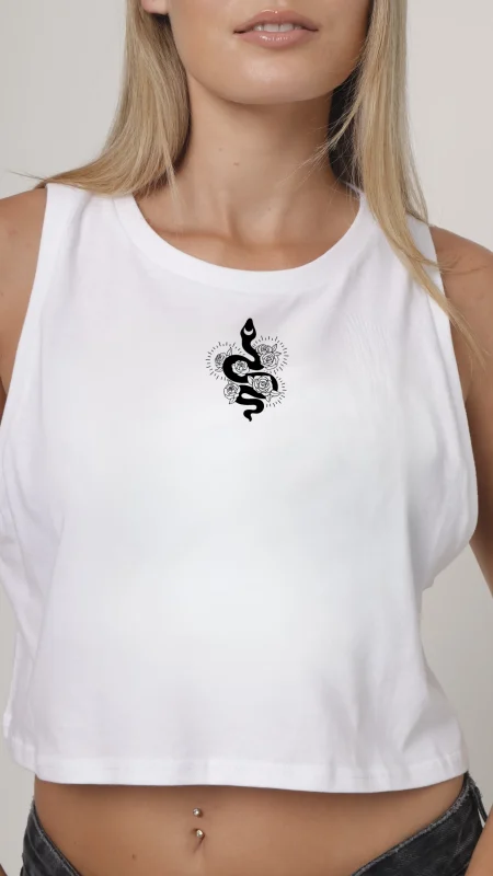 INDIE NATION SNAKES AND SWALLOWS LADIES CROP VEST WHITE