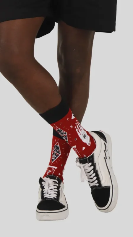 red tarot card socks
