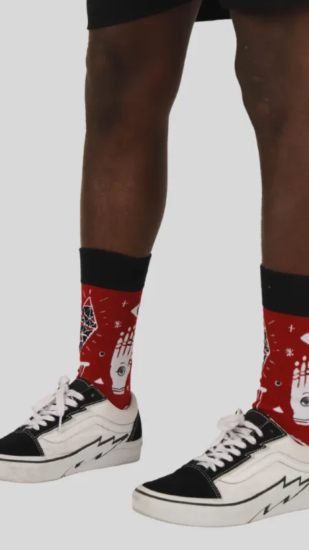 red tarot card socks