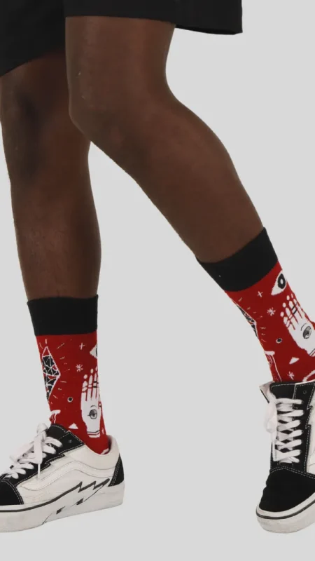 red tarot card socks