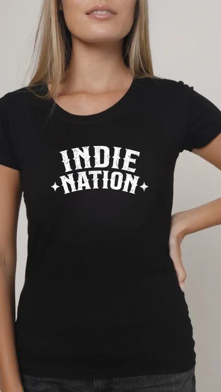 INDIE NATION WESTERN LOGO FITTED TEE-BLACK