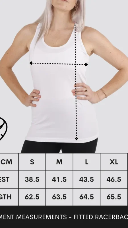 LADIES RACERBACK SIZE GUIDE