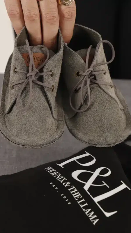 grey leather baby vellies