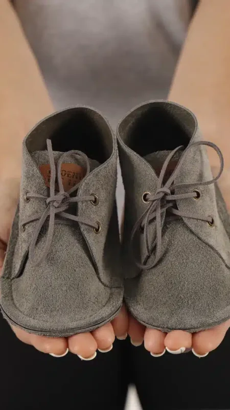 grey leather baby vellies